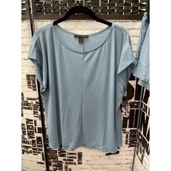 Midnight Bakery L Pajamas Set Aqua Blue Textured Cap Sleeve Top & Ruffle Shorts - Picture 2 of 6